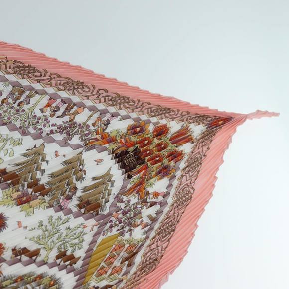 HERMES Carre Pleated Decoupages Scarf Silk Pink Auth hk1221 - Picture 7 of 16